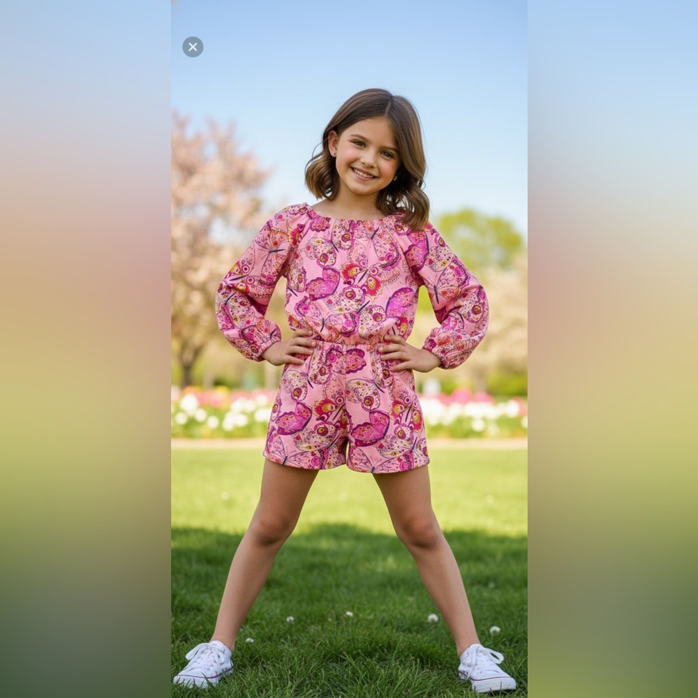 The Children's Place Pink Butterfly Print Romper size 14